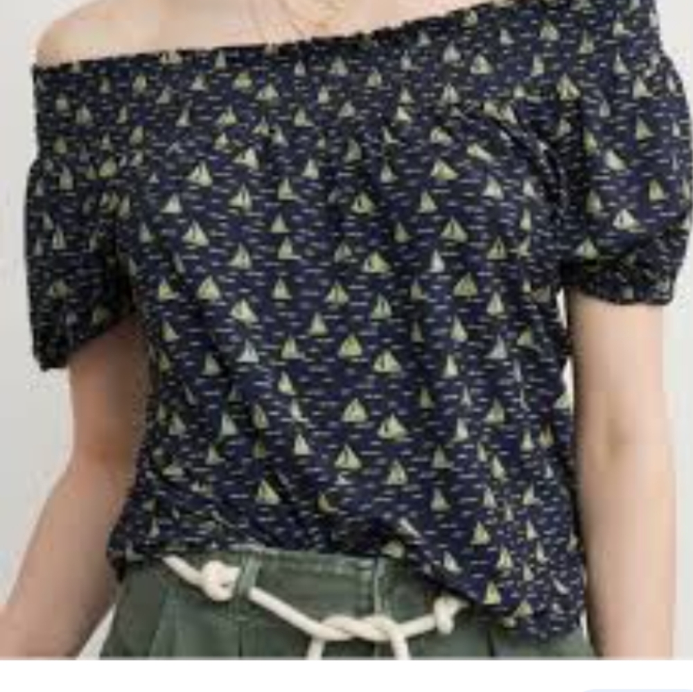 Anthropologie Navy and Yellow Sailboat Blouse